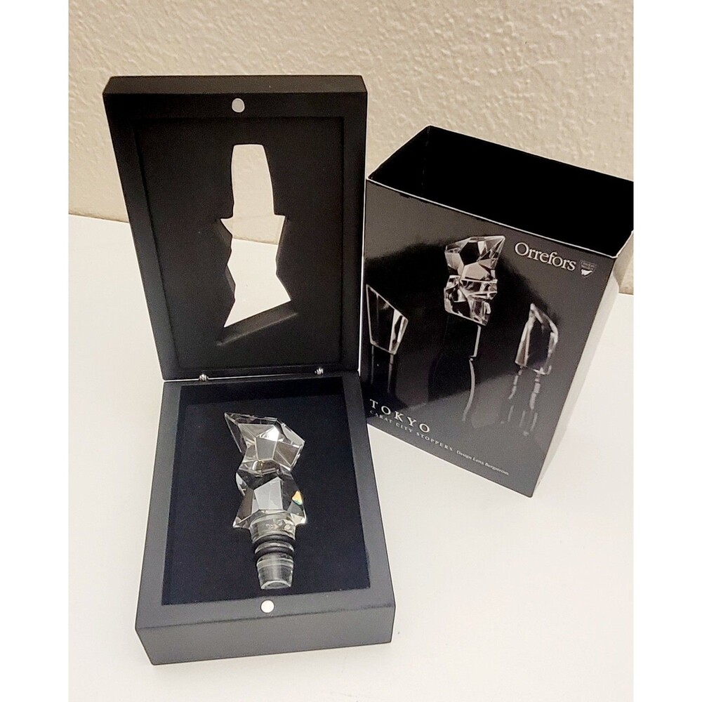 NEW Orrefors TOKYO Carat City Crystal Bottle Stopper Modern Architecture NIB - Picture 3 of 6